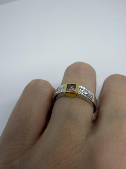 18K Two Tone White and Brown Diamond Band