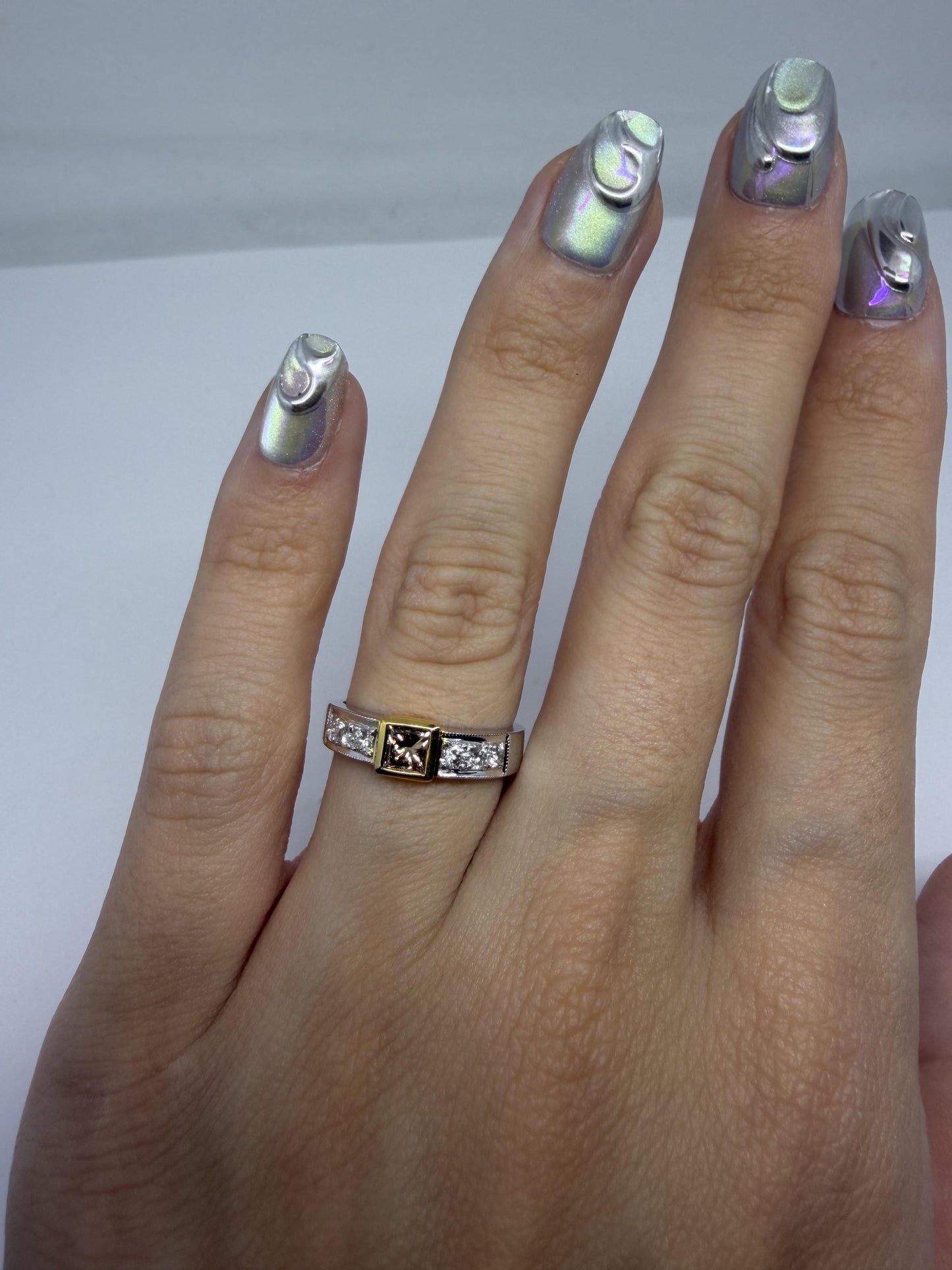 18K Two Tone White and Brown Diamond Band