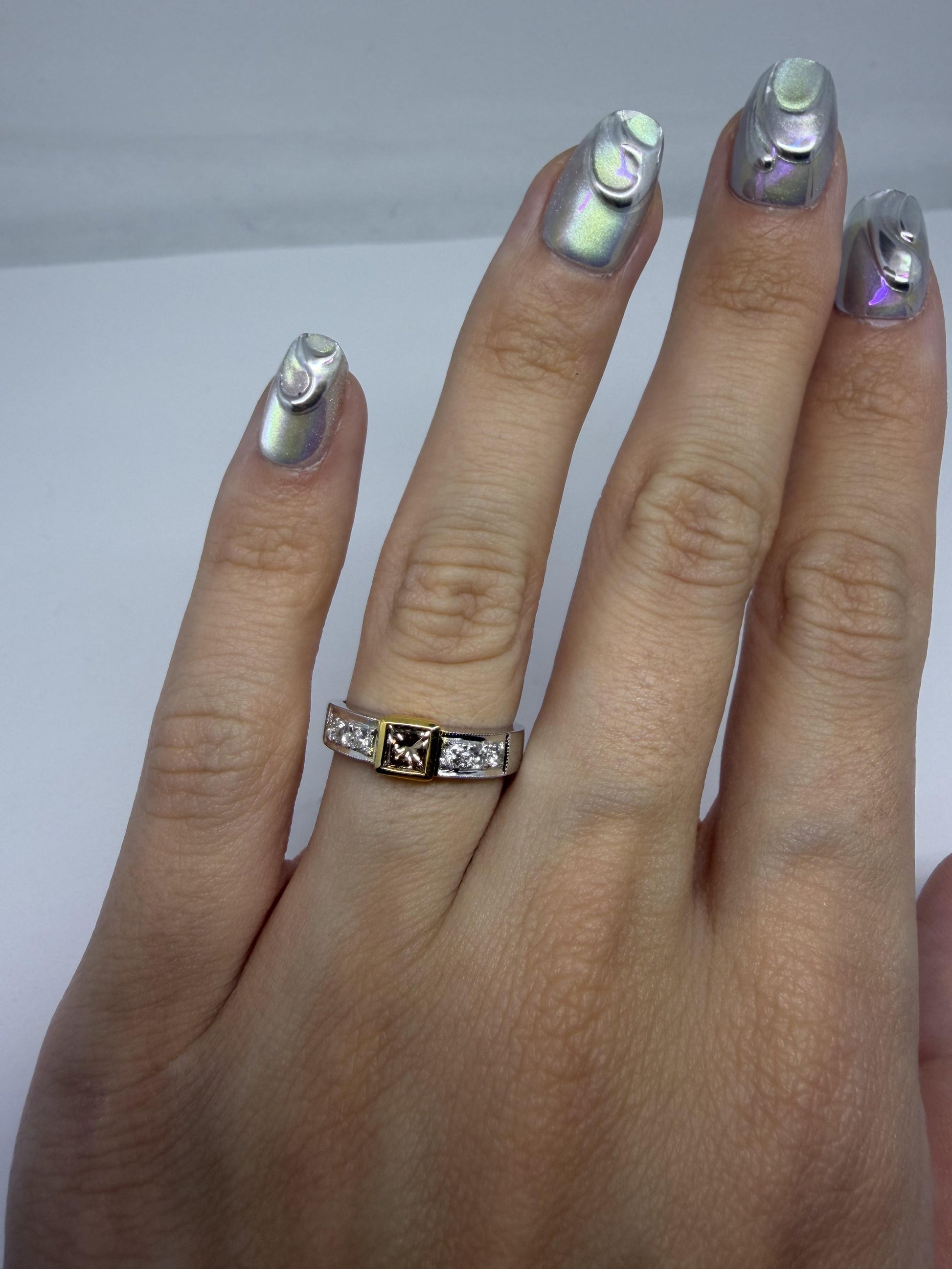 18K Two Tone White and Brown Diamond Band