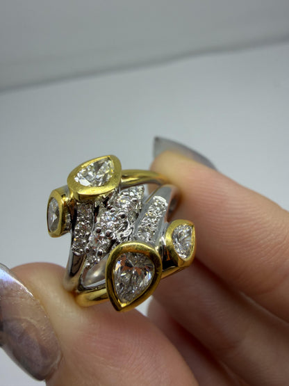 18K Two Tone Pear Cut Diamond Ring