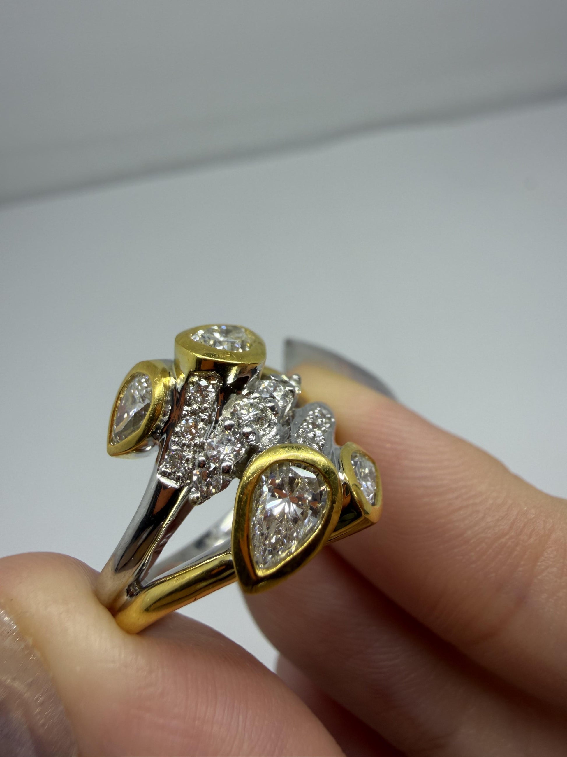 18K Two Tone Pear Cut Diamond Ring