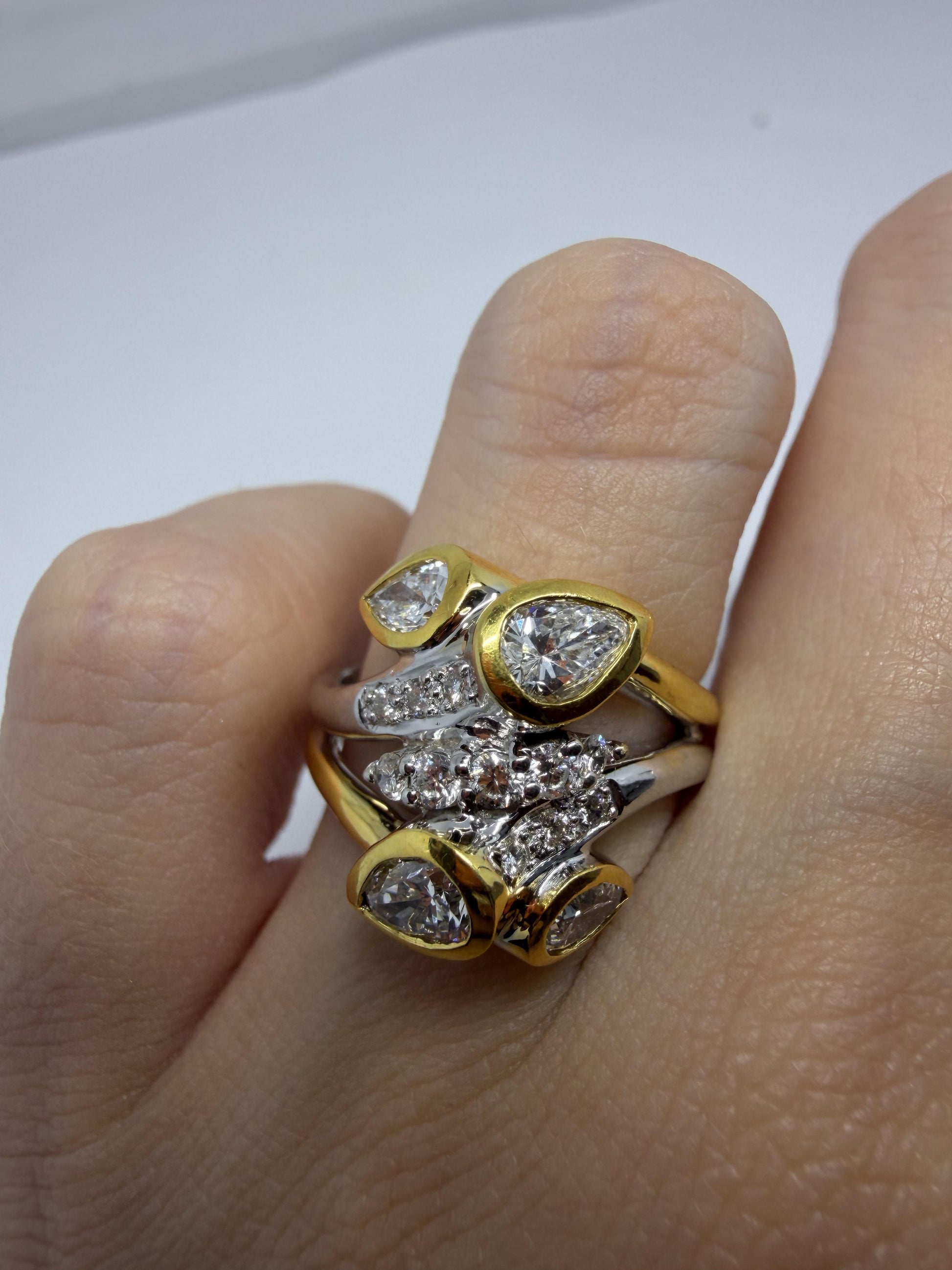 18K Two Tone Pear Cut Diamond Ring