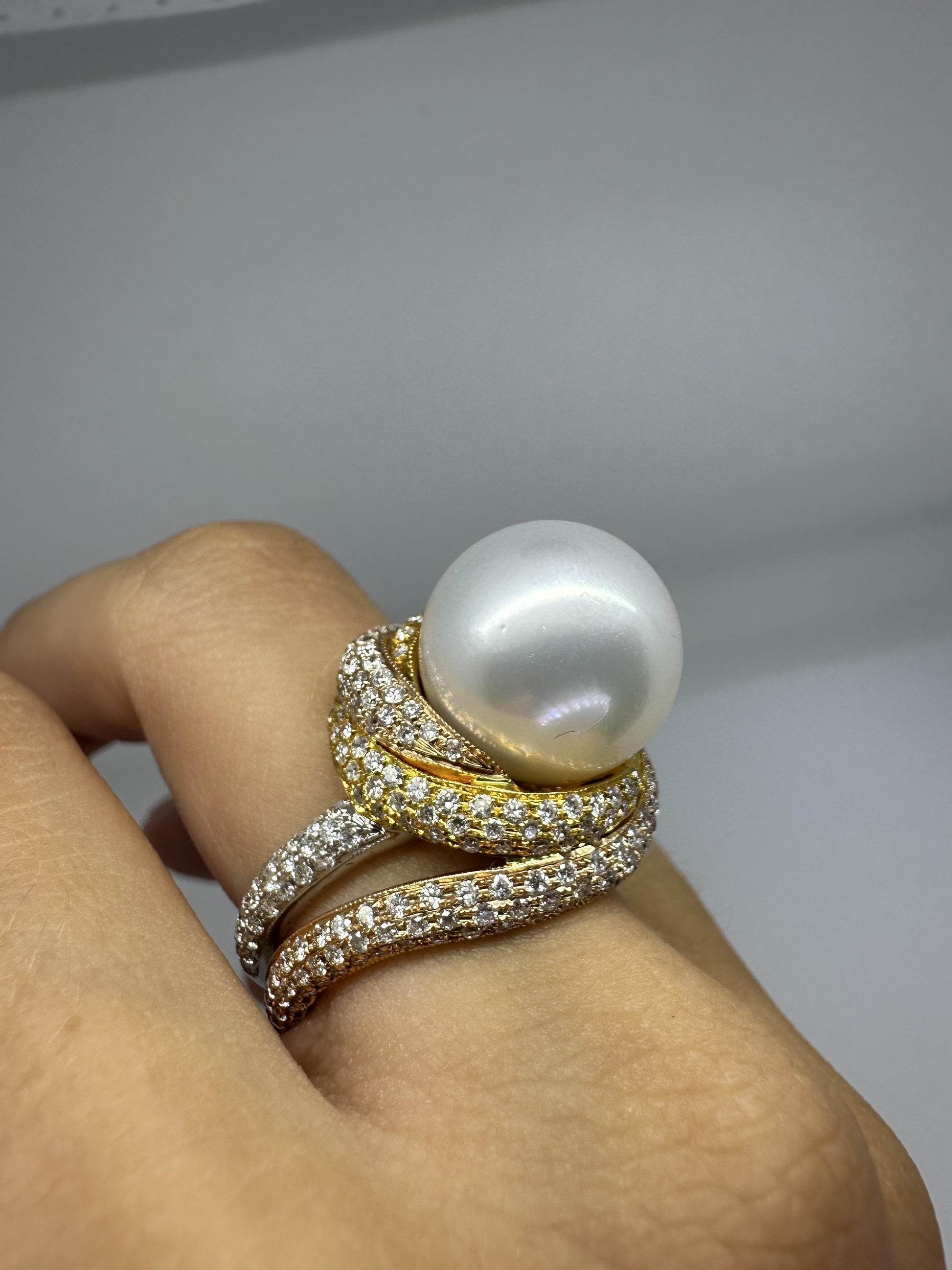 18K Diamond and White Pearl Cocktail Ring