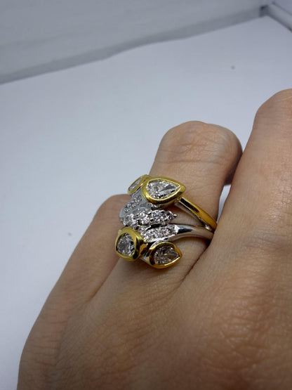 18K Two Tone Pear Cut Diamond Ring