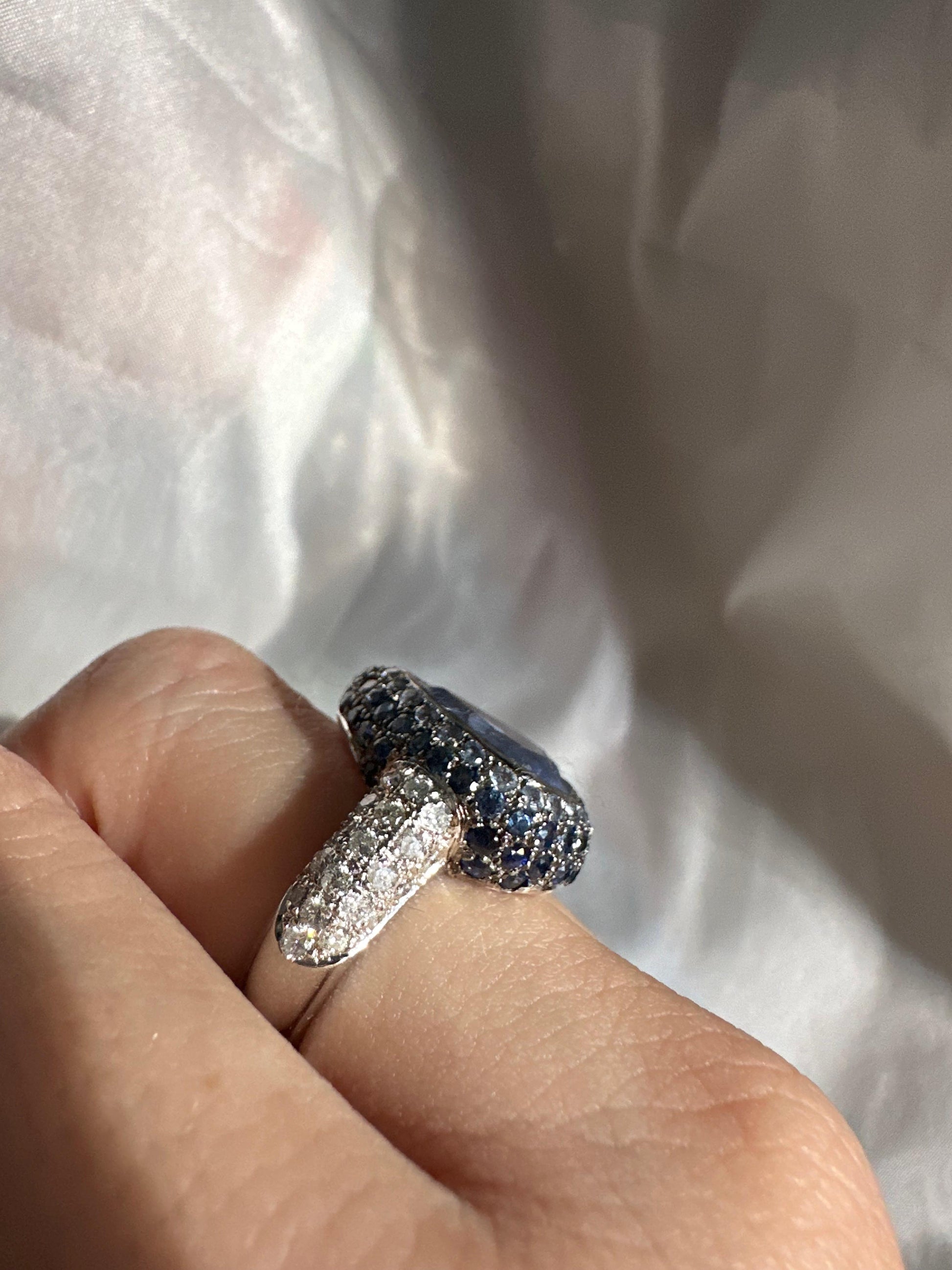 18K White Gold 5.15 Carat Pear Cut Sapphire and Diamond Ring - Size 6.5