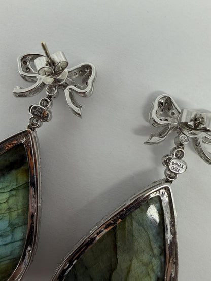 18K White Gold Diamond and Labradorite Bow Drop Earrings