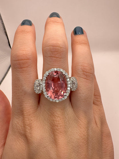 18k  Diamond and Pink Stone Center Ring