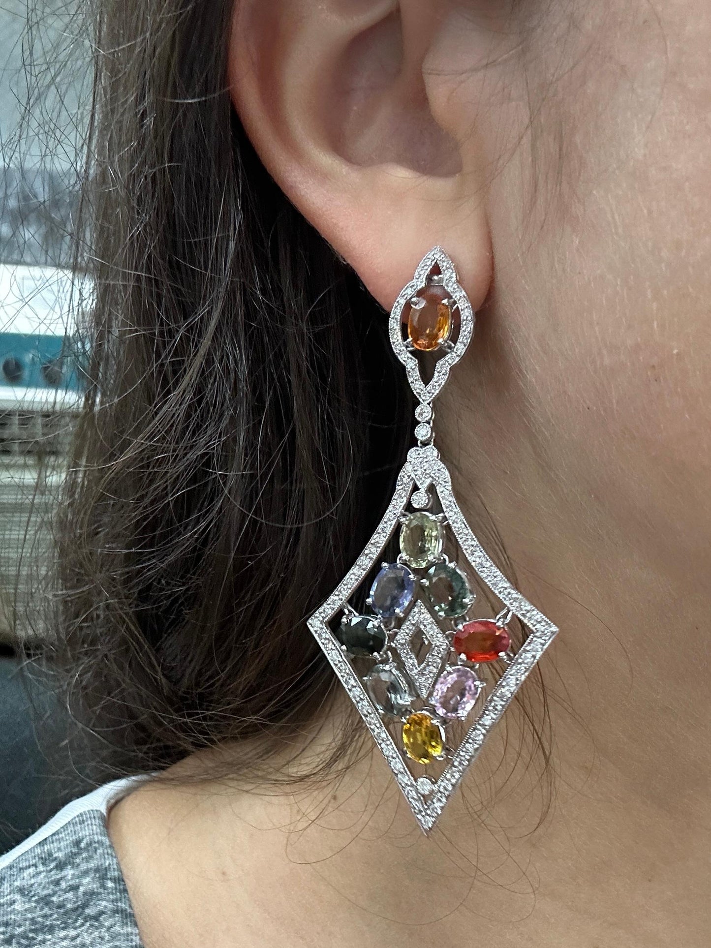 18k Diamond and Multicolor Stone Earrings