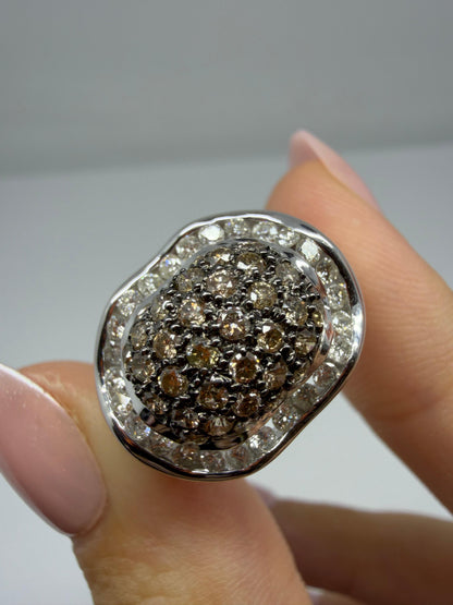 14K White Gold Brown and White Diamond Wide Band Dome Ring