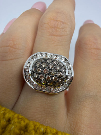 14K White Gold Brown and White Diamond Wide Band Dome Ring