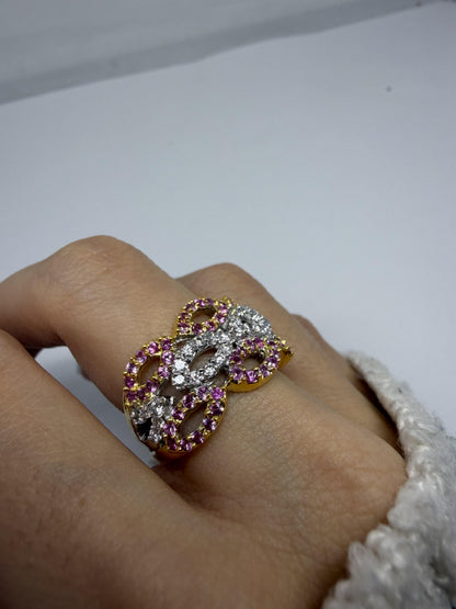 18K Two Tone Pink Sapphire and Diamond Band