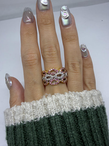 18K Two Tone Pink Sapphire and Diamond Band