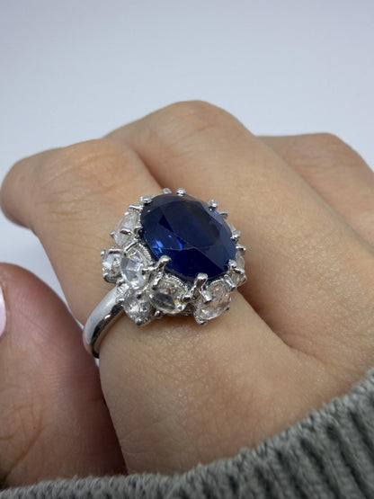 18K White Gold 4.64 Carat Sapphire and Rose Cut Diamond Ring