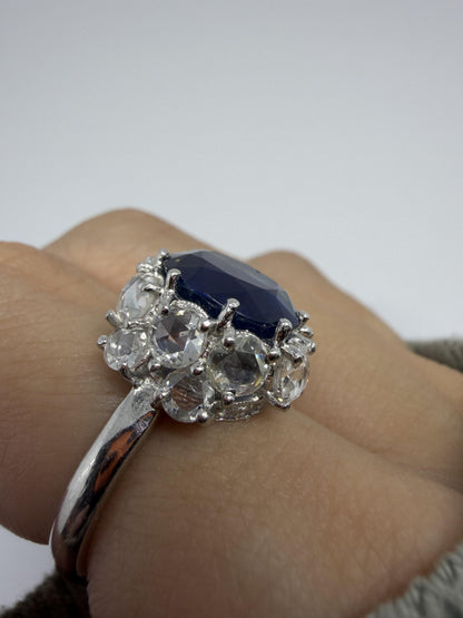 18K White Gold 4.64 Carat Sapphire and Rose Cut Diamond Ring