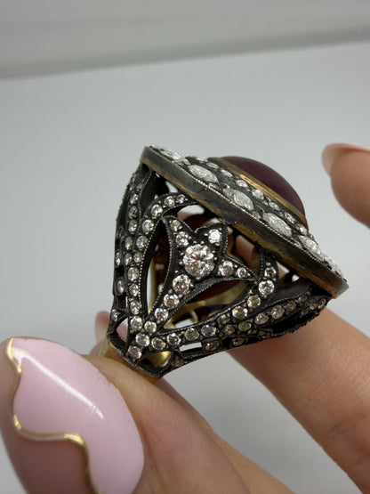 Vintage Inspired 18K 9.02 Carat African Ruby and Diamond Cocktail Ring