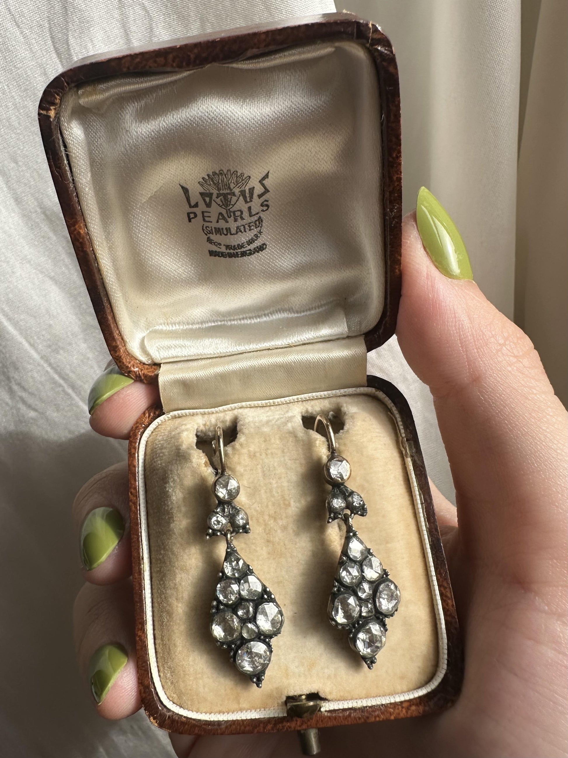 Late Georgian Gold and Silver Top Rose Cut Diamond Earrings