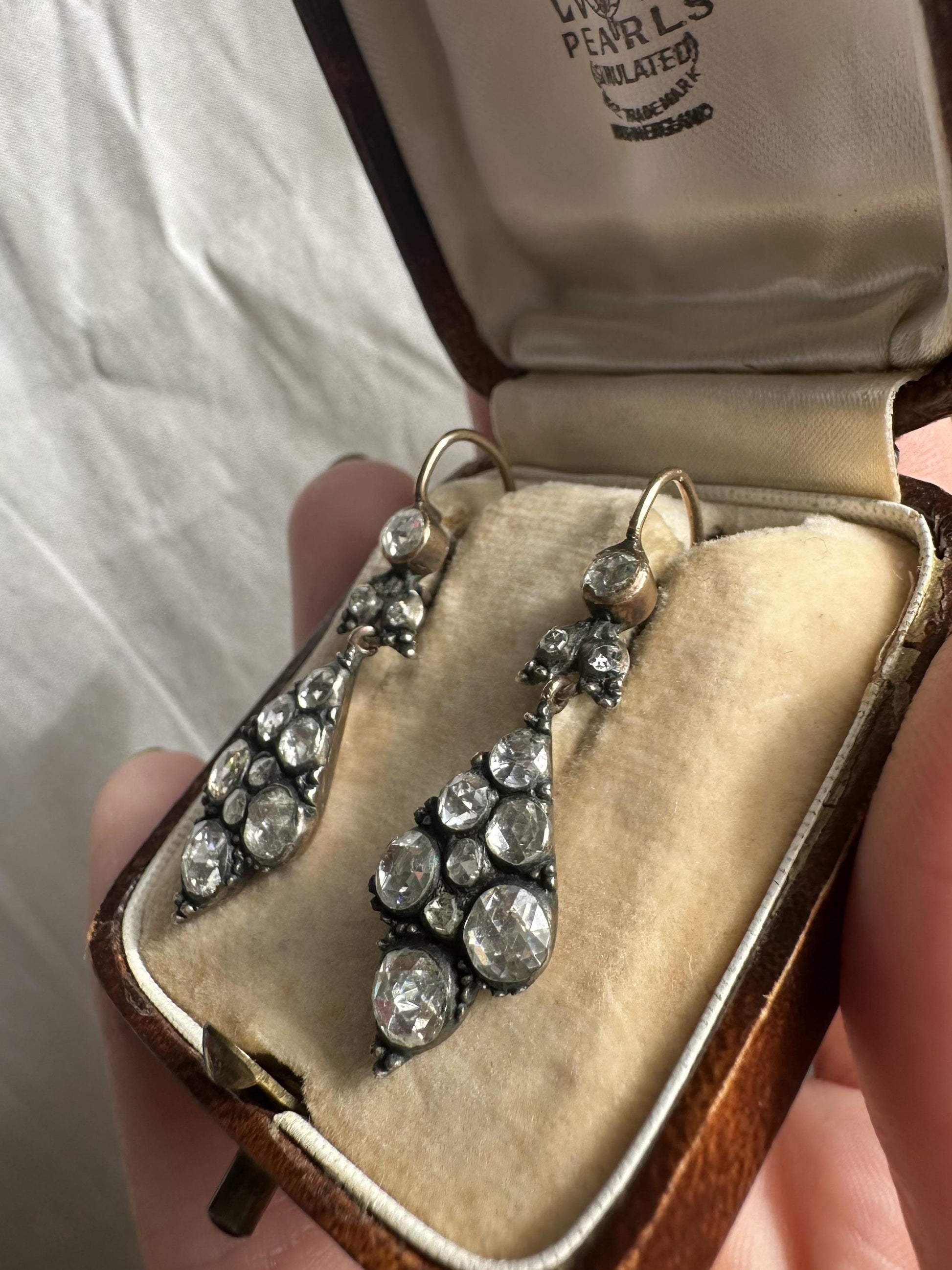 Late Georgian Gold and Silver Top Rose Cut Diamond Earrings