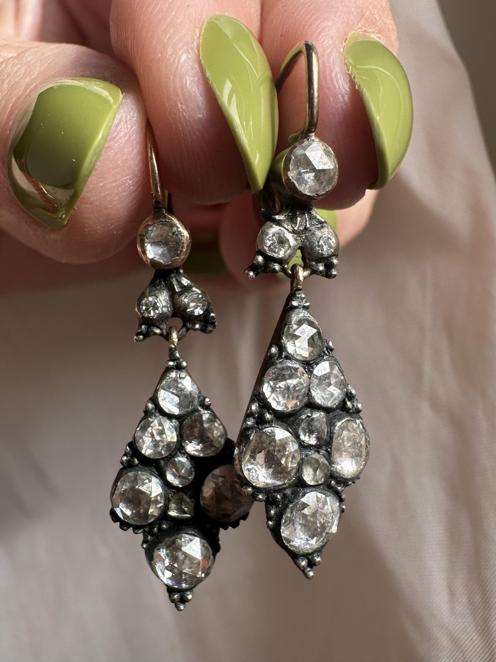 Late Georgian Gold and Silver Top Rose Cut Diamond Earrings