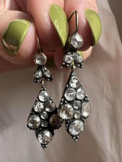 Late Georgian Gold and Silver Top Rose Cut Diamond Earrings