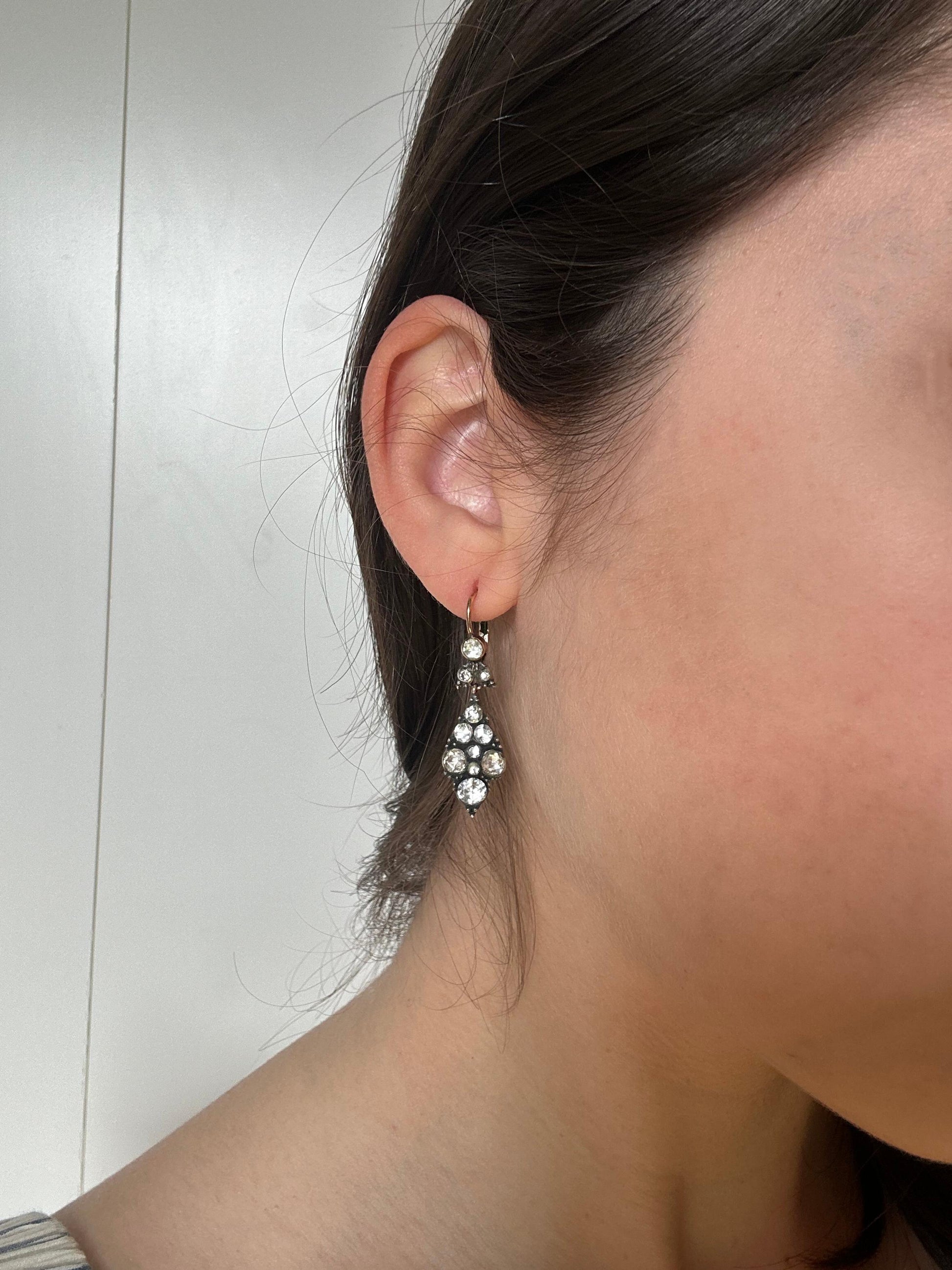 Late Georgian Gold and Silver Top Rose Cut Diamond Earrings