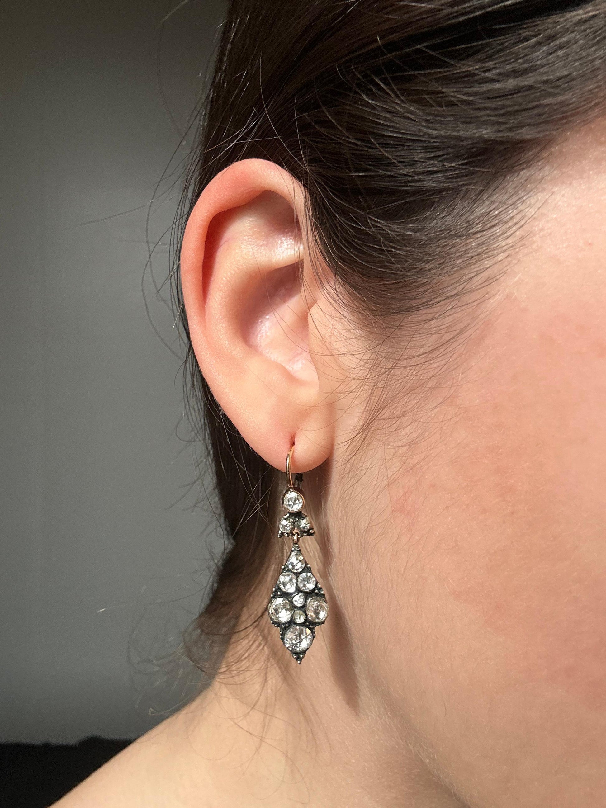 Late Georgian Gold and Silver Top Rose Cut Diamond Earrings