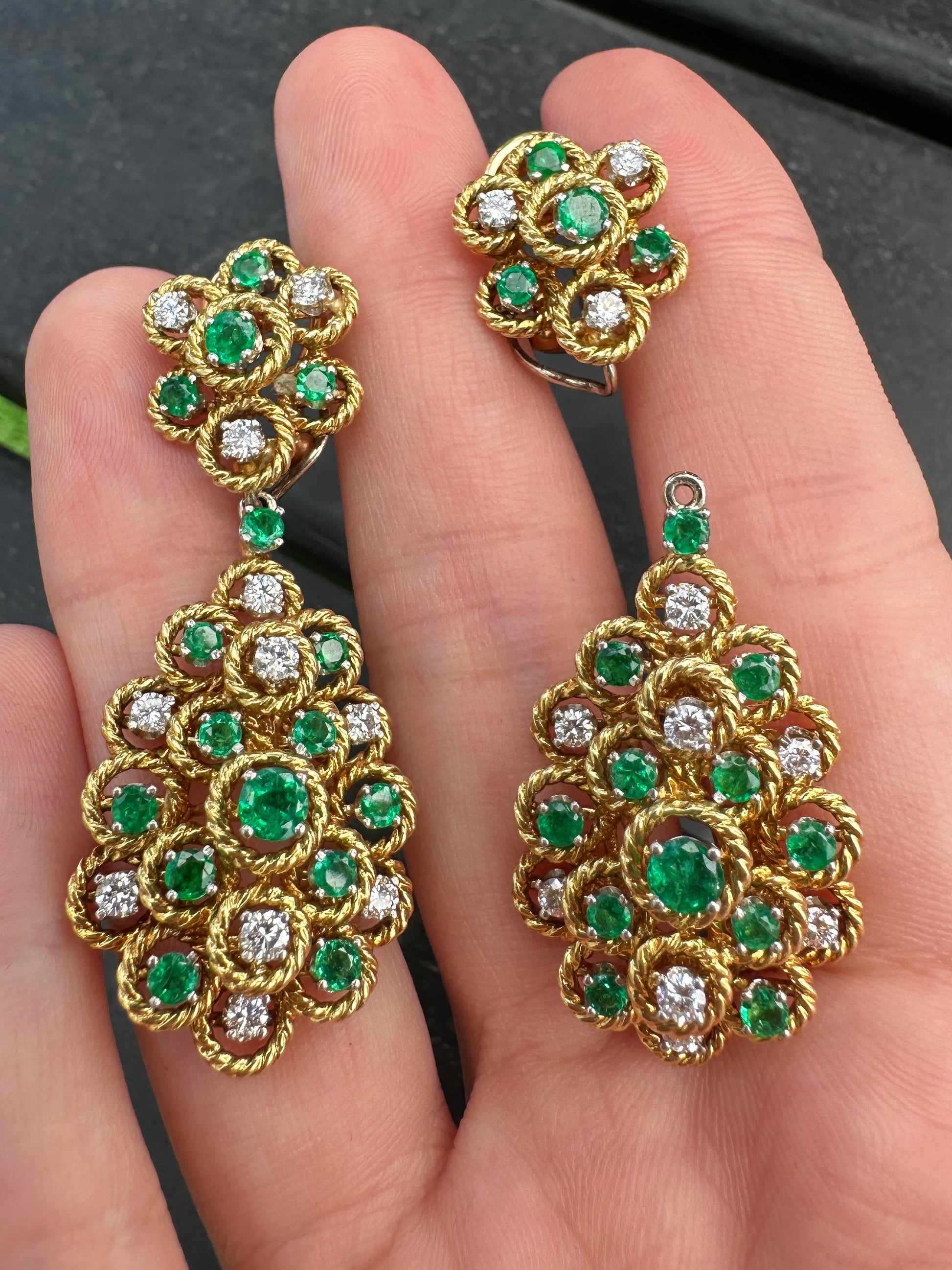 18k Diamond & Emerald Day/Night Earrings