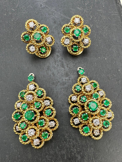 18k Diamond & Emerald Day/Night Earrings