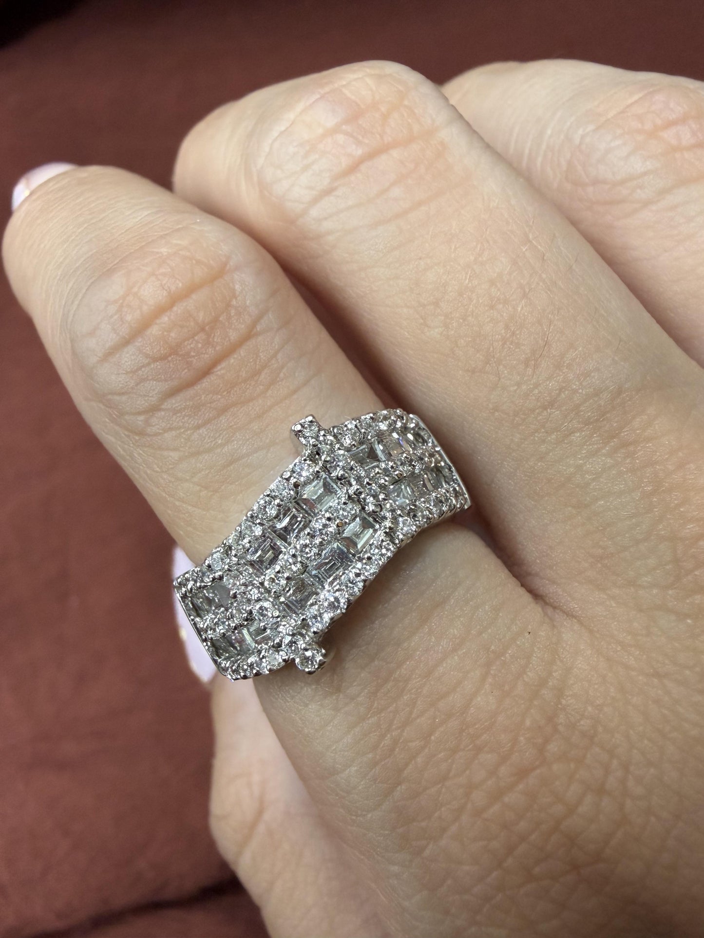 18K White Gold 1.73 Carat Baguette Cut Diamond Wide Band Ring