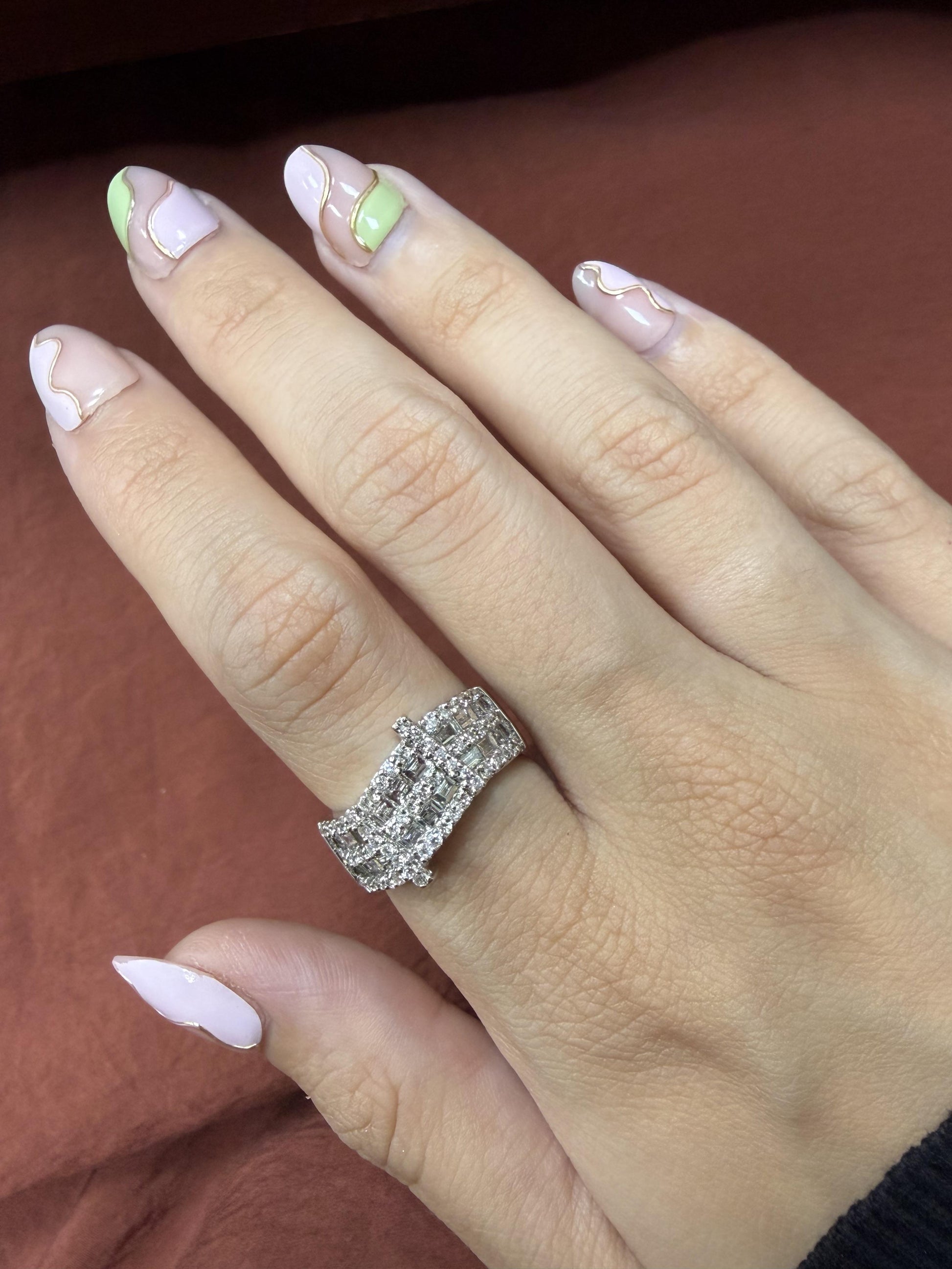 18K White Gold 1.73 Carat Baguette Cut Diamond Wide Band Ring
