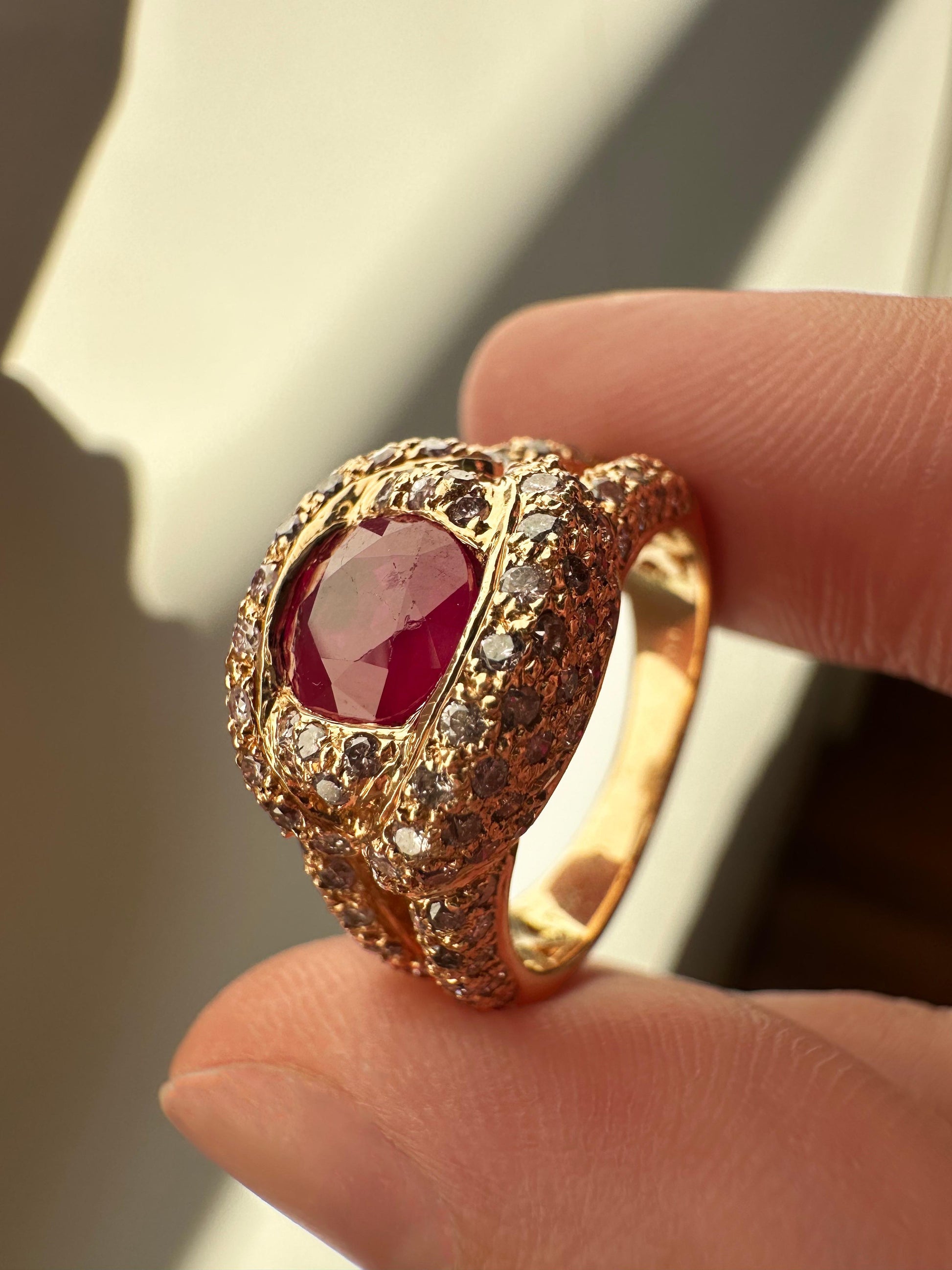 18K Rose Gold 1.29 Carat Ruby and Diamond Ring - Size 6.75