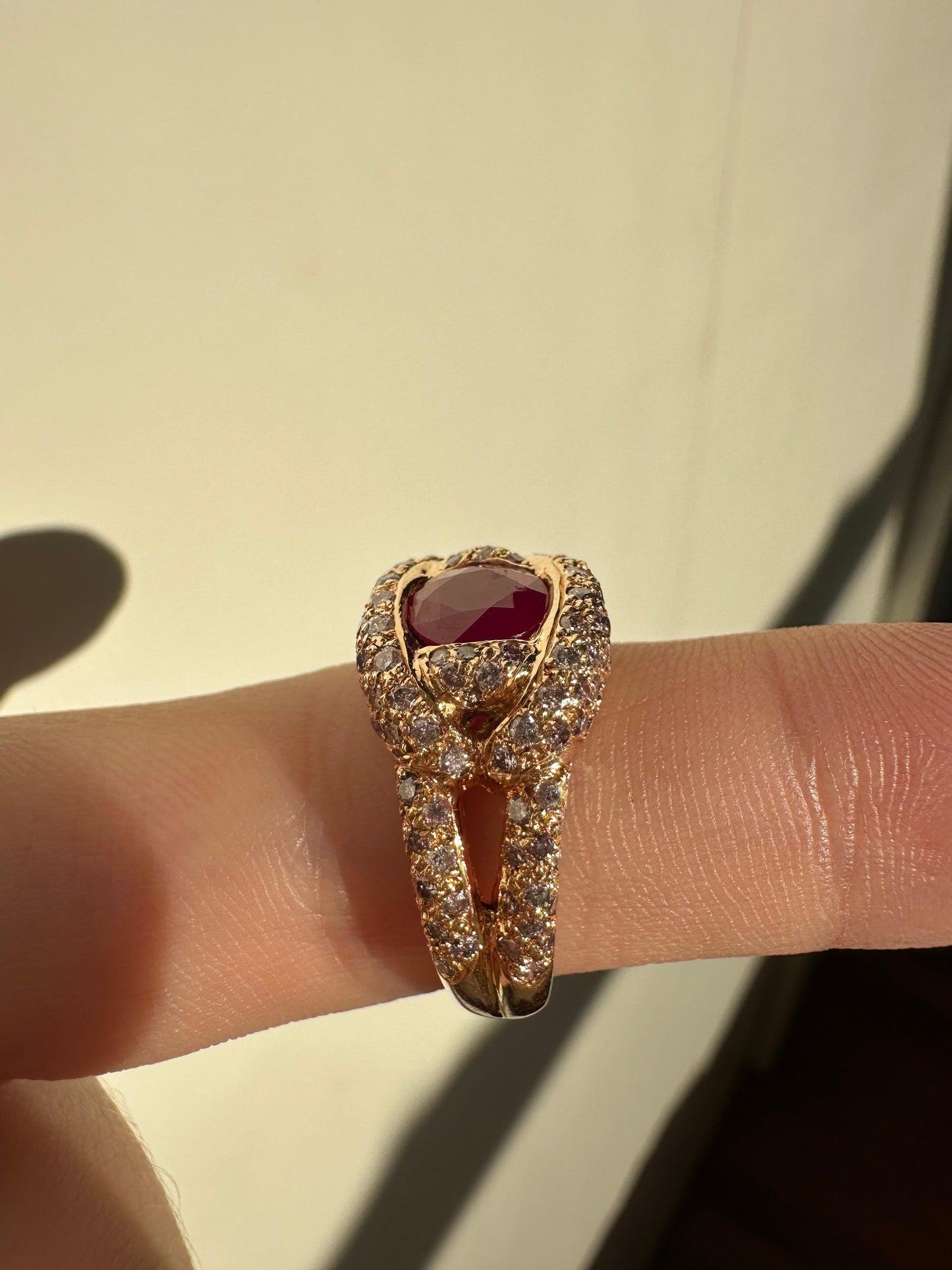 18K Rose Gold 1.29 Carat Ruby and Diamond Ring - Size 6.75