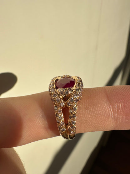 18K Rose Gold 1.29 Carat Ruby and Diamond Ring - Size 6.75