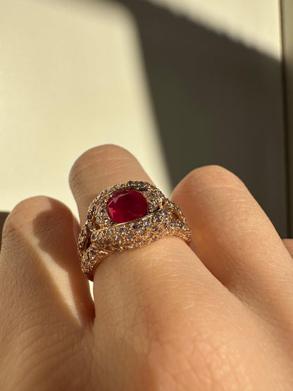 18K Rose Gold 1.29 Carat Ruby and Diamond Ring - Size 6.75