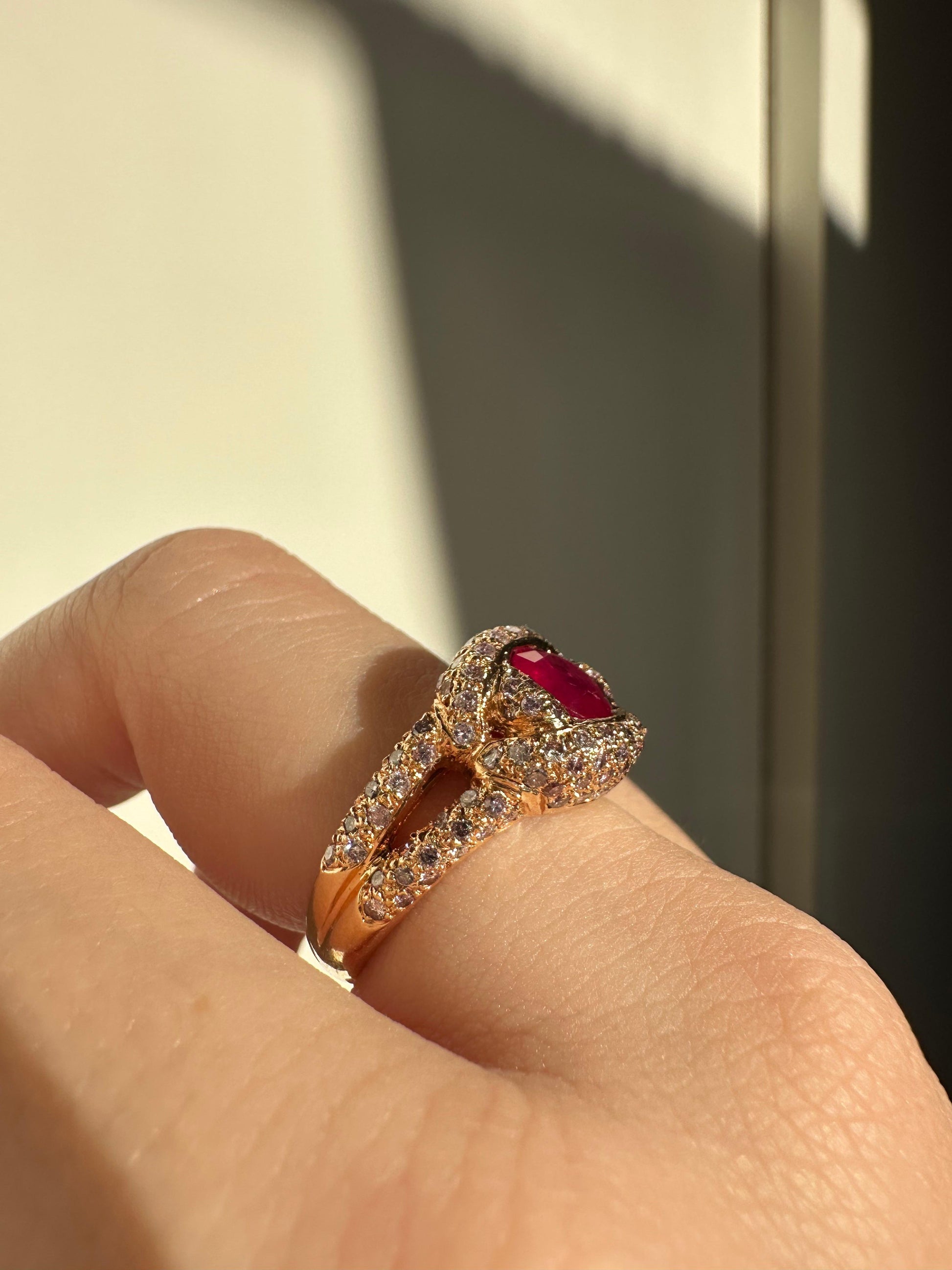18K Rose Gold 1.29 Carat Ruby and Diamond Ring - Size 6.75