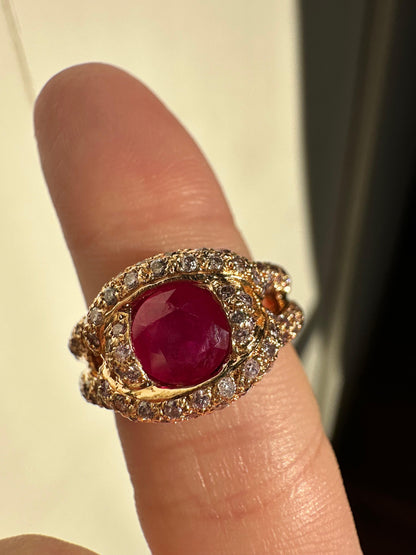 18K Rose Gold 1.29 Carat Ruby and Diamond Ring - Size 6.75
