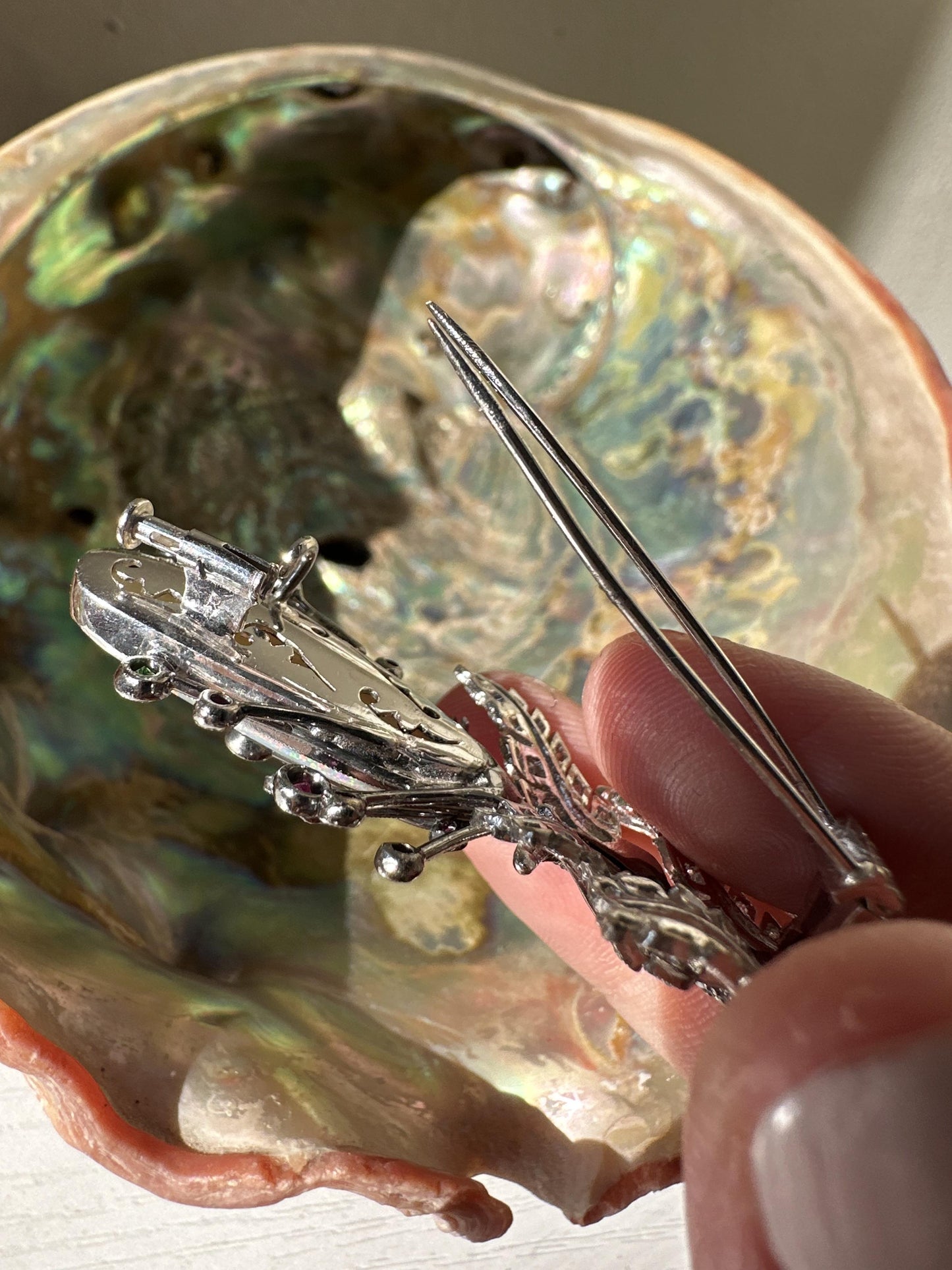 18K Diamond, Multi Sapphire and Opal Brooch