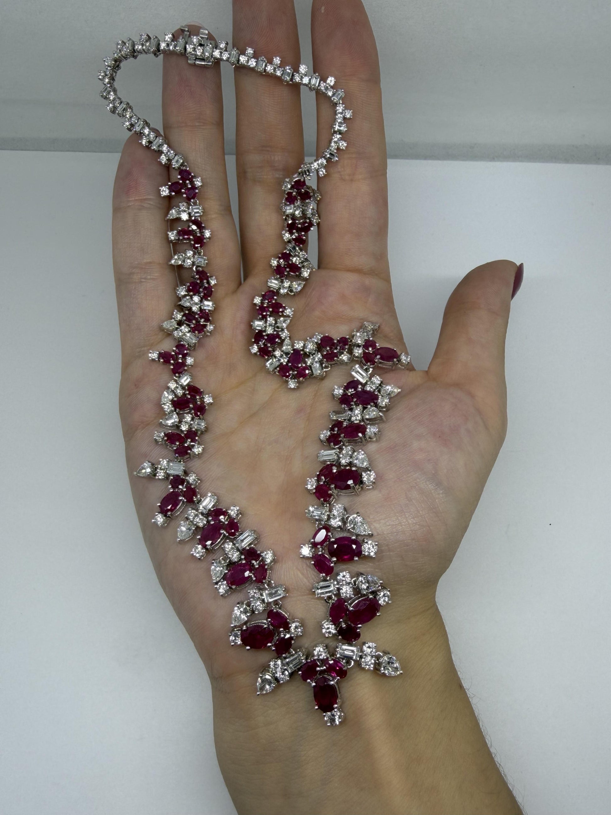 Beautiful 18K White Gold 19.28 Carat Ruby and Diamond Necklace