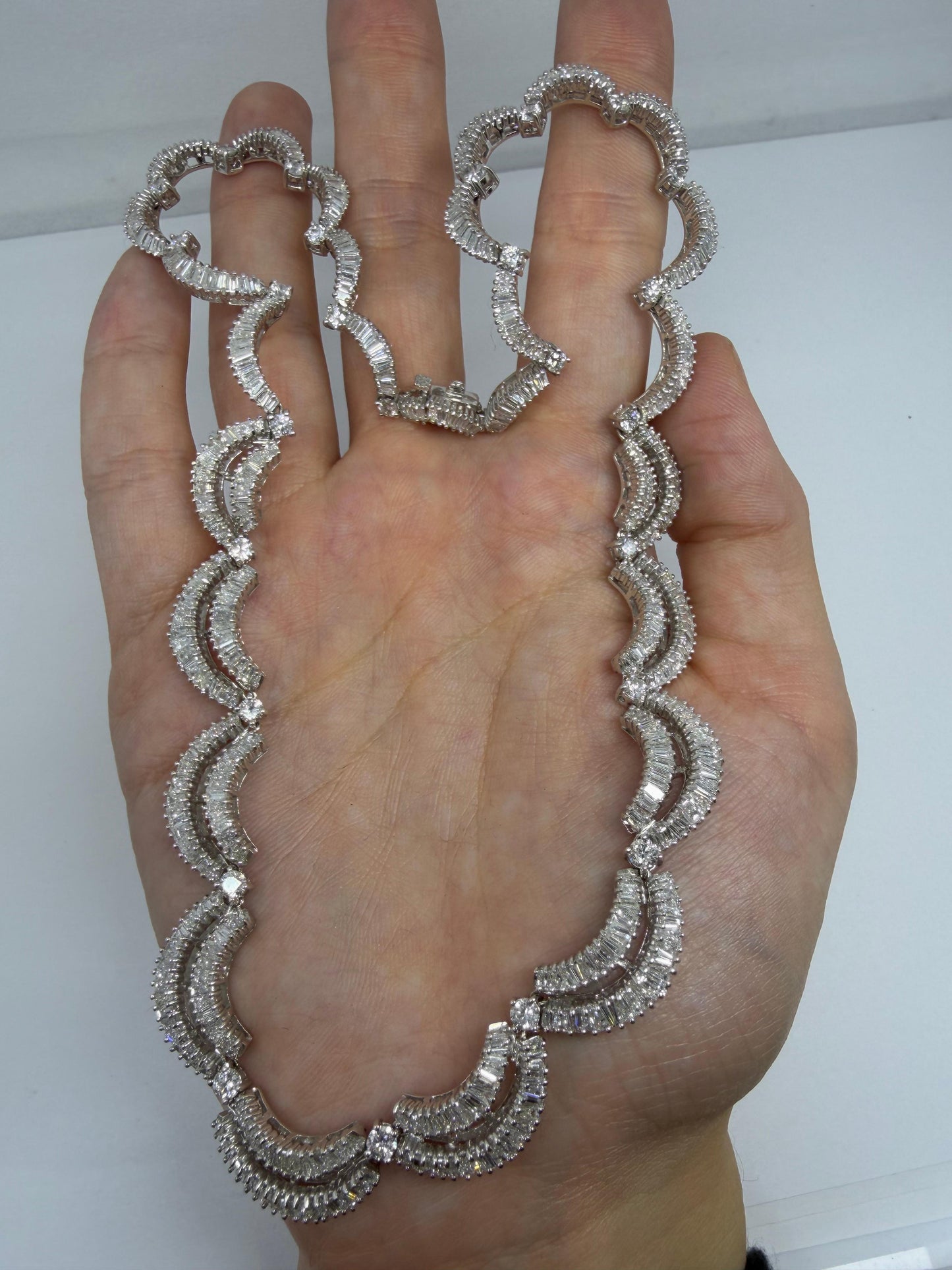 18K White Gold 12.15 Baguette Cut Diamond Choker Necklace