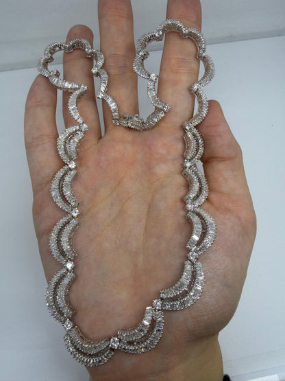 18K White Gold 12.15 Baguette Cut Diamond Choker Necklace
