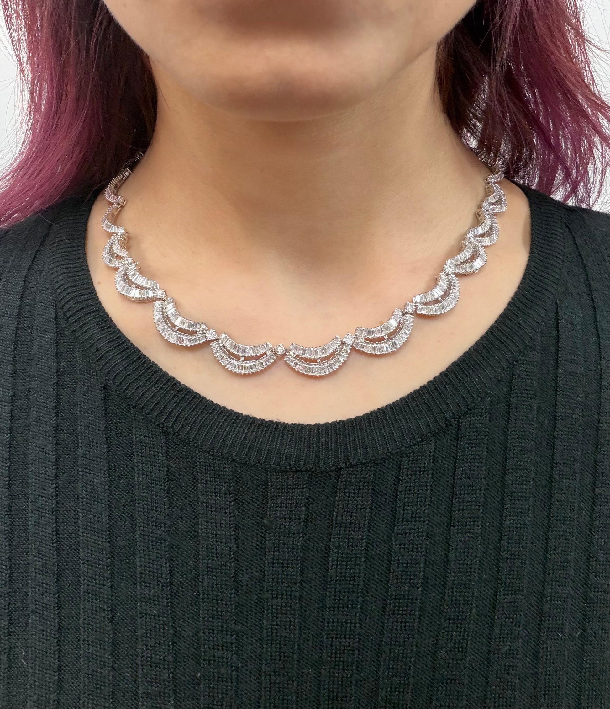 18K White Gold 12.15 Baguette Cut Diamond Choker Necklace