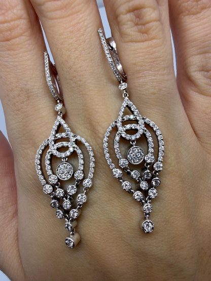 18K White Gold 1.40 Carat Diamond Chandelier Drop Earrings