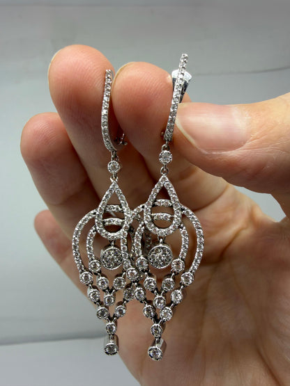 18K White Gold 1.40 Carat Diamond Chandelier Drop Earrings