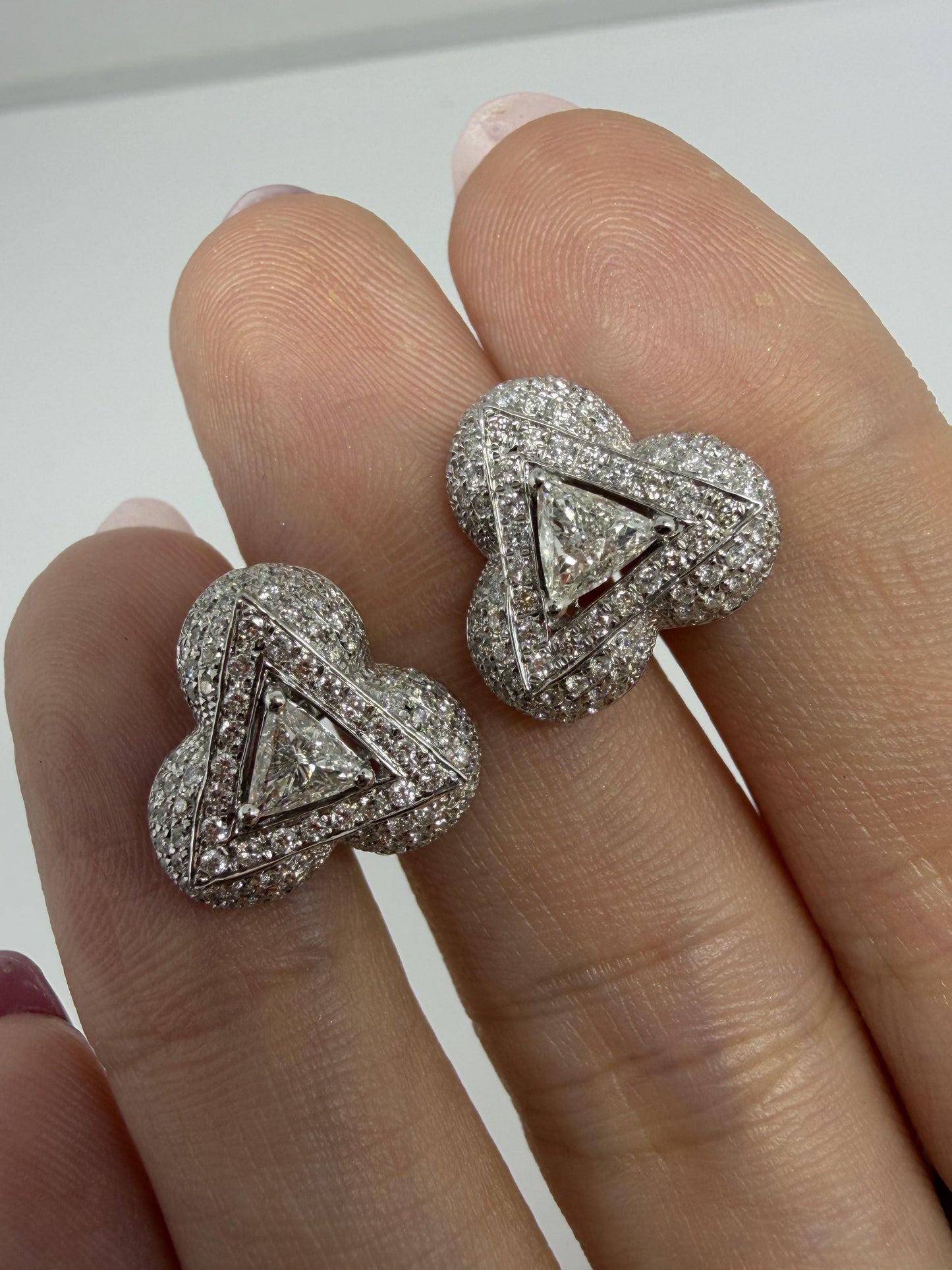 18K White Gold 1.30 Carat Trillion Cut Diamond Stud Earrings