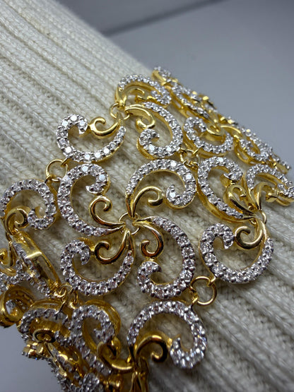 18K Yellow Gold 8.95 Carat Diamond Scroll Link Bracelet - 7 inches