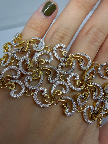 18K Yellow Gold 8.95 Carat Diamond Scroll Link Bracelet - 7 inches