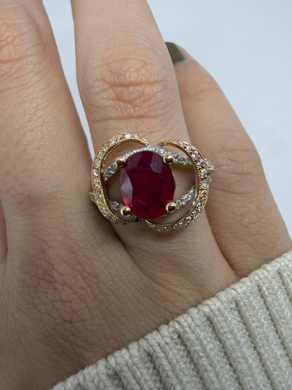 18K 2.22c Carat Oval Cut African Ruby and Diamond Ring - Size 6.25