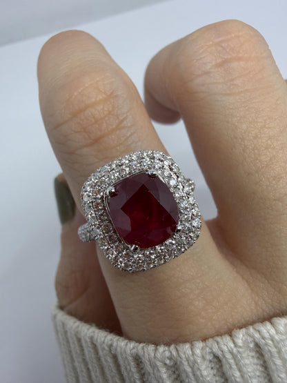 18k White Gold 3.19 Carat Ruby and Diamond Ring - Size 6.75