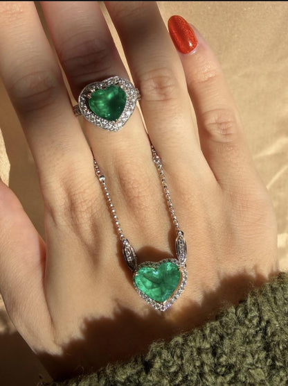 18k Heart Shaped 3.63 Carat Emerald and Diamond Ring