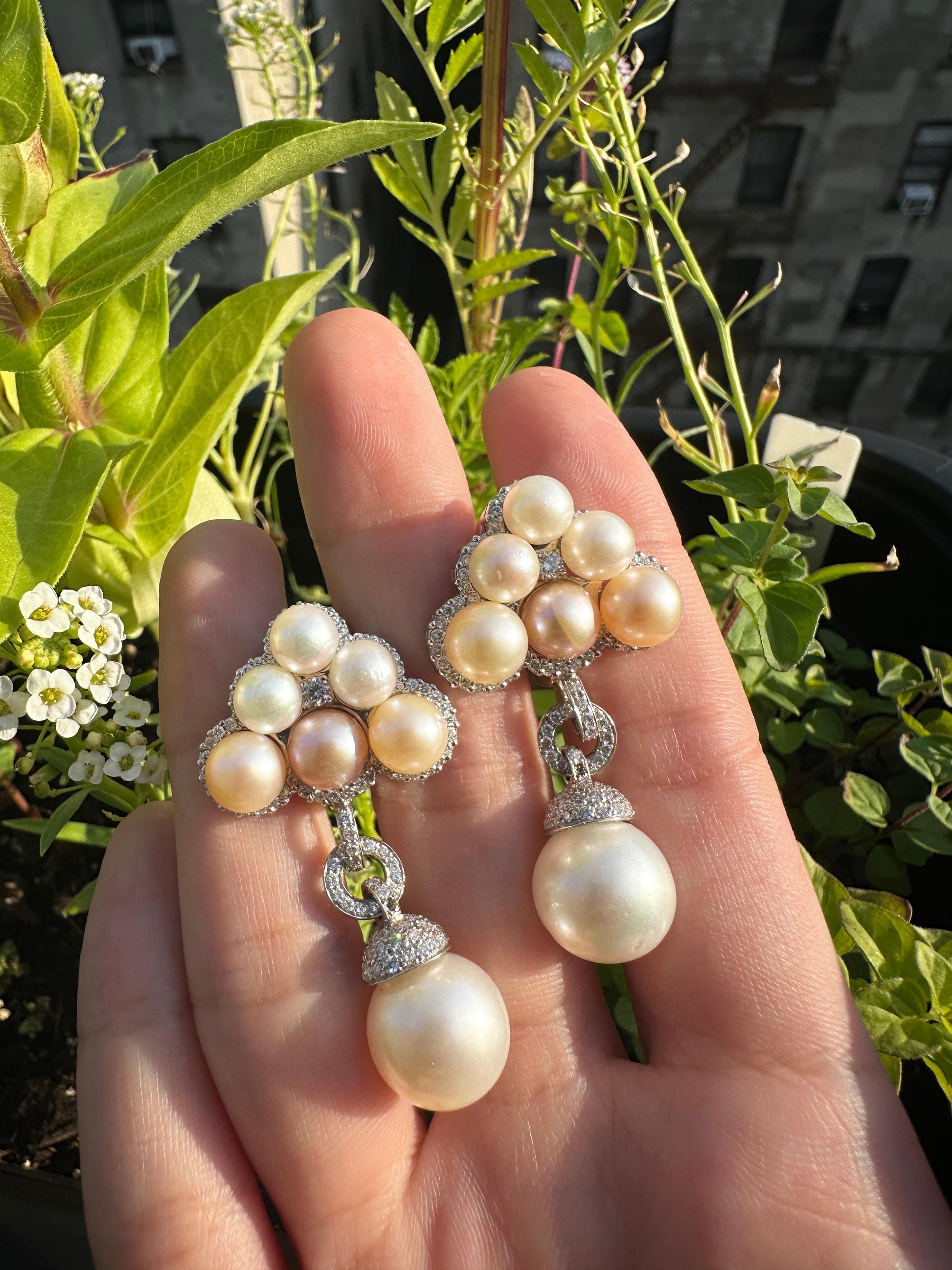 18K Diamond and Pearl Earrings