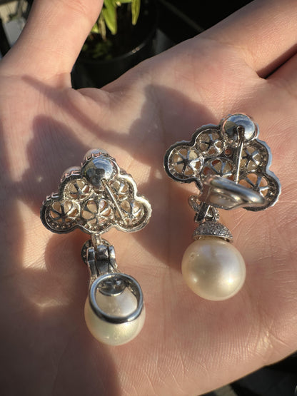 18K Diamond and Pearl Earrings